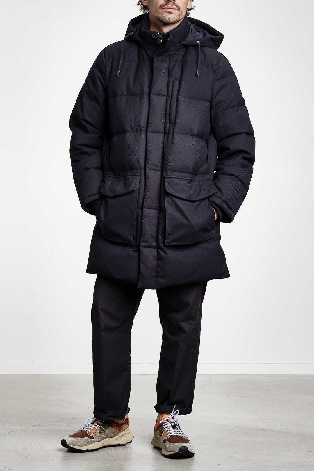 Flannel Down Mid Length Jacket Evening Blue – GANT, detalj