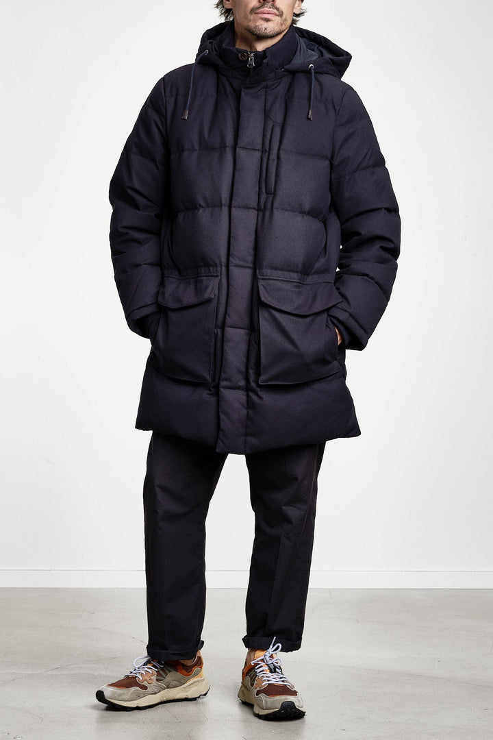Flannel Down Mid Length Jacket Evening Blue – GANT, detalj