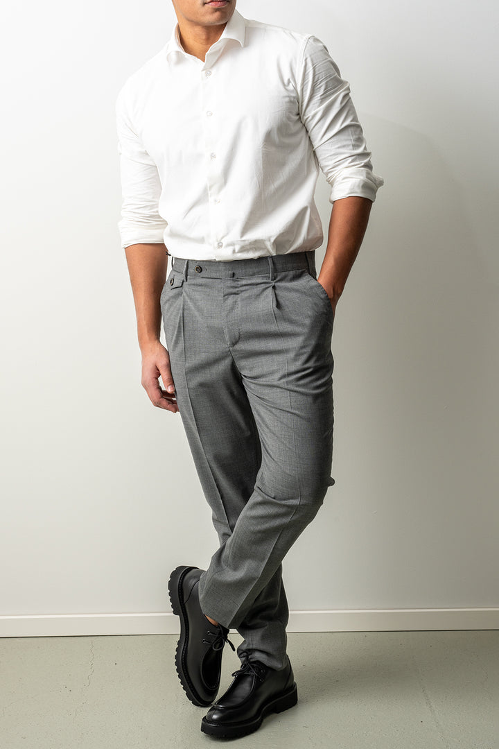 Gentleman One Pleat Wool Trouser MID GREY