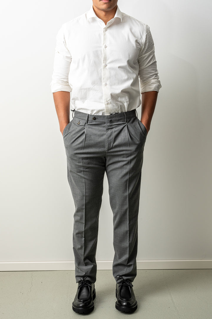 Gentleman One Pleat Wool Trouser MID GREY