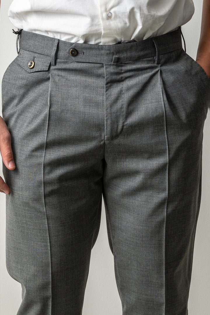 Gentleman One Pleat Wool Trouser MID GREY
