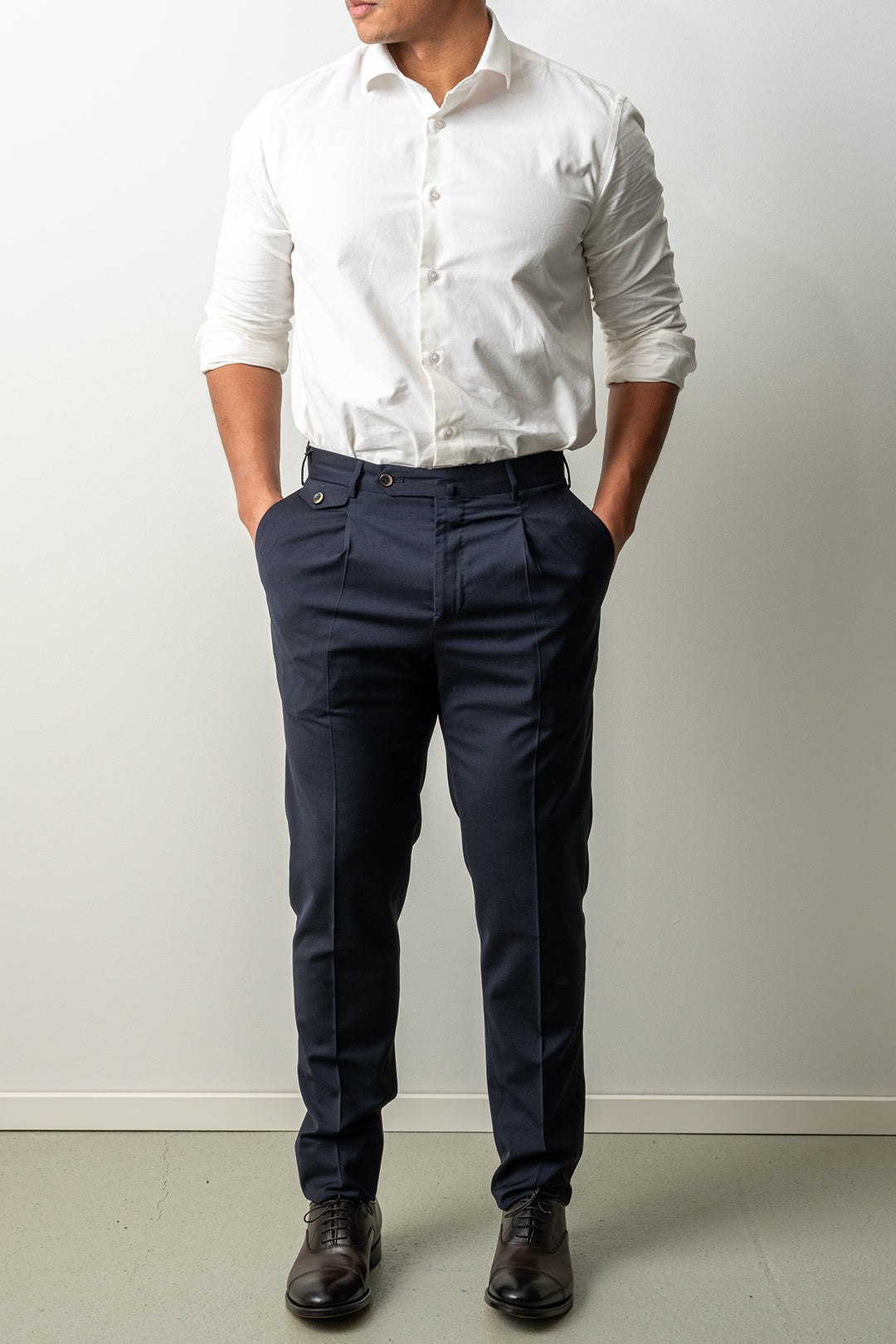 Gentleman One Pleat Wool Trouser Navy