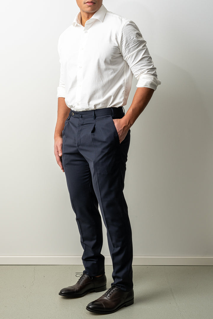 Gentleman One Pleat Wool Trouser Navy
