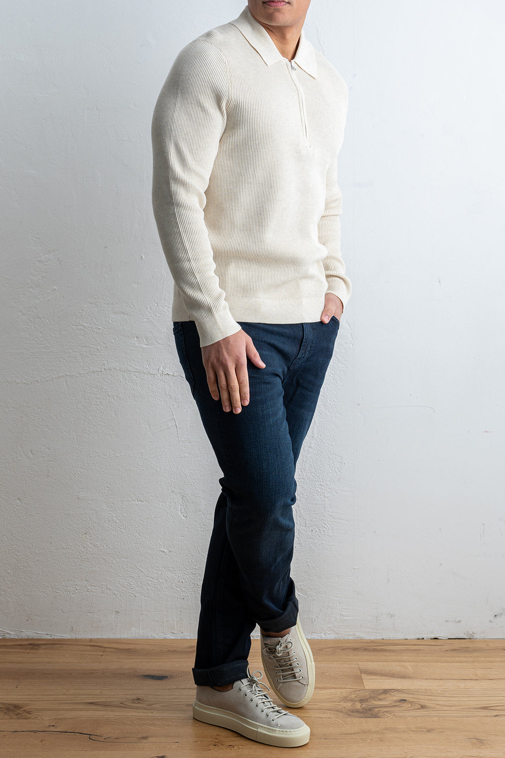 Hansie LS Zip 6600 IVORY – NN07, framifrån, helbild på modell