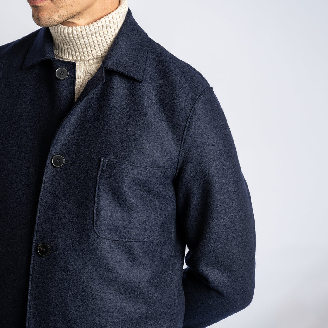 Men Dropped Shoulder Jacket Light Pressed Wool Navy