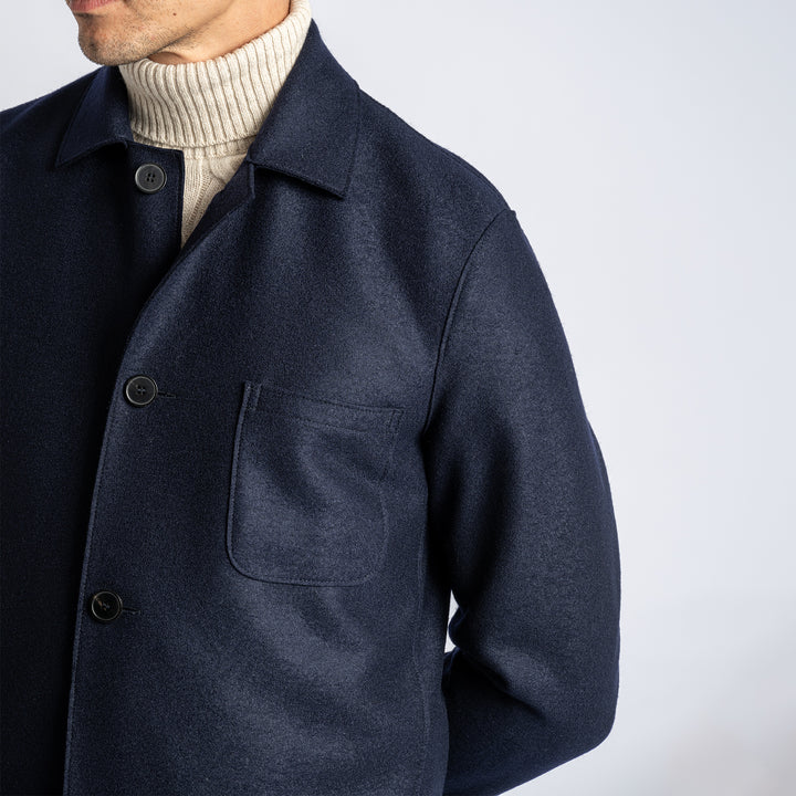 Men Dropped Shoulder Jacket Light Pressed Wool Navy