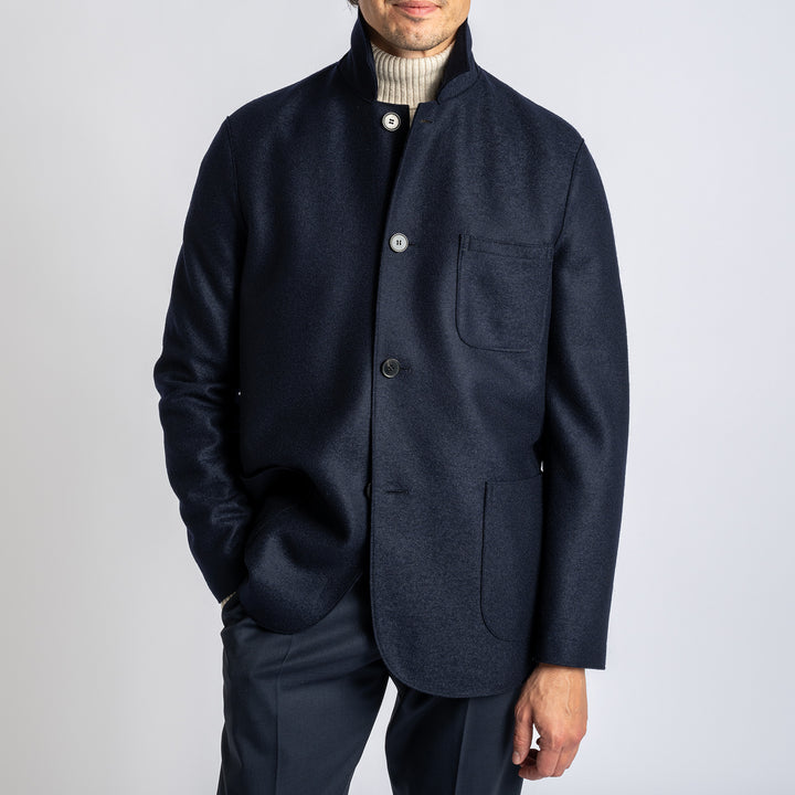 Men Dropped Shoulder Jacket Light Pressed Wool Navy