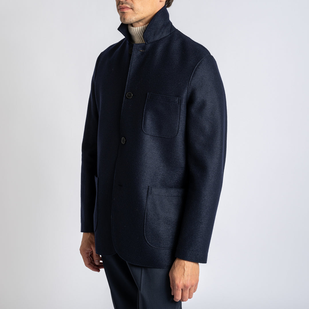 Men Dropped Shoulder Jacket Light Pressed Wool Navy