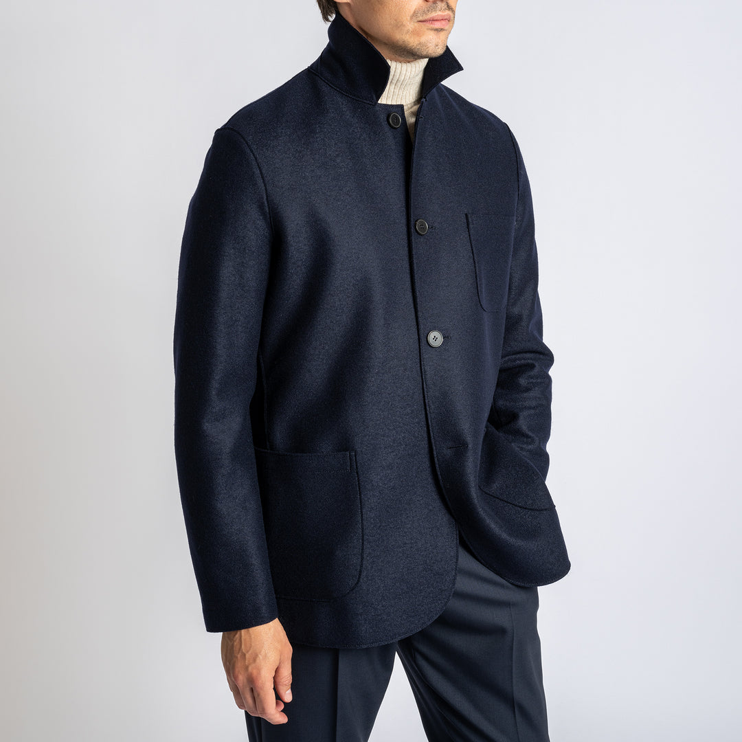 Men Dropped Shoulder Jacket Light Pressed Wool Navy