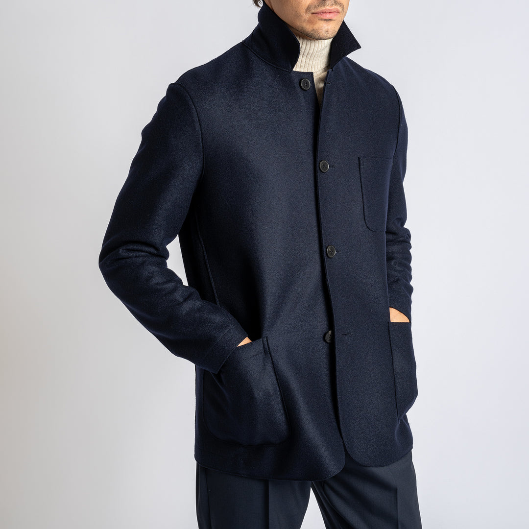 Men Dropped Shoulder Jacket Light Pressed Wool Navy