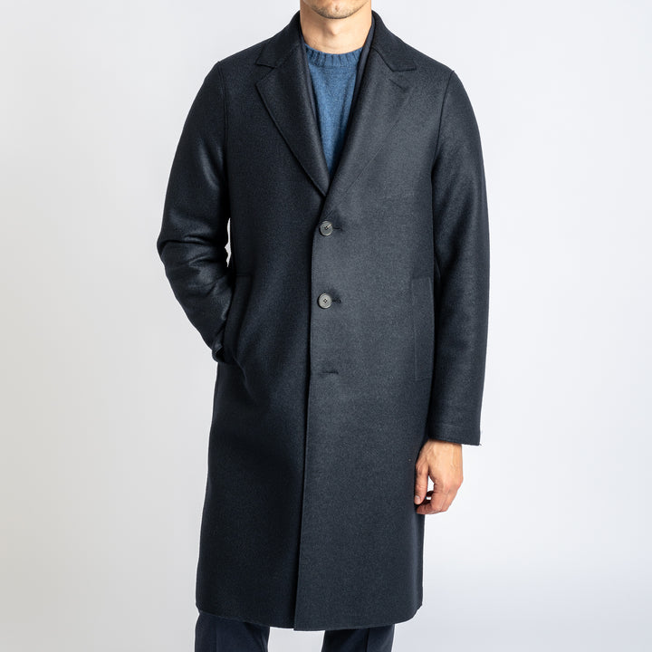 Men Overcoat Pressed Wool Dark Blue