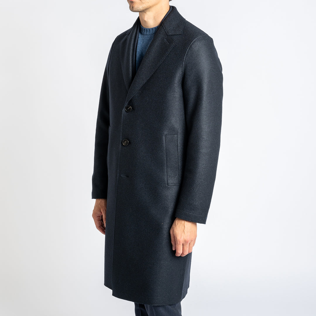 Men Overcoat Pressed Wool Dark Blue