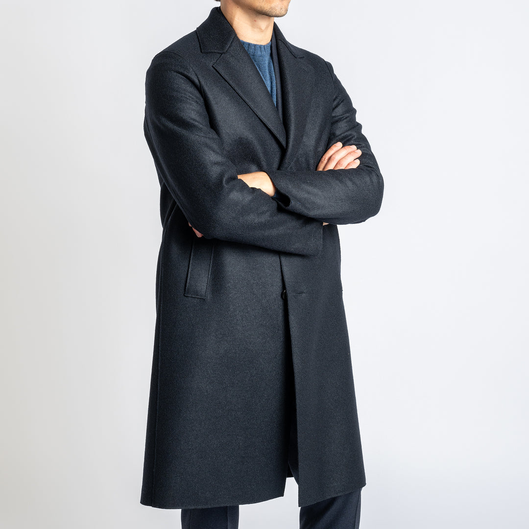 Men Overcoat Pressed Wool Dark Blue