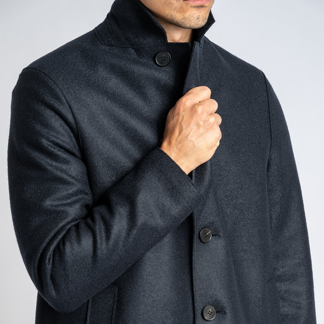 Men Overcoat Pressed Wool Dark Blue