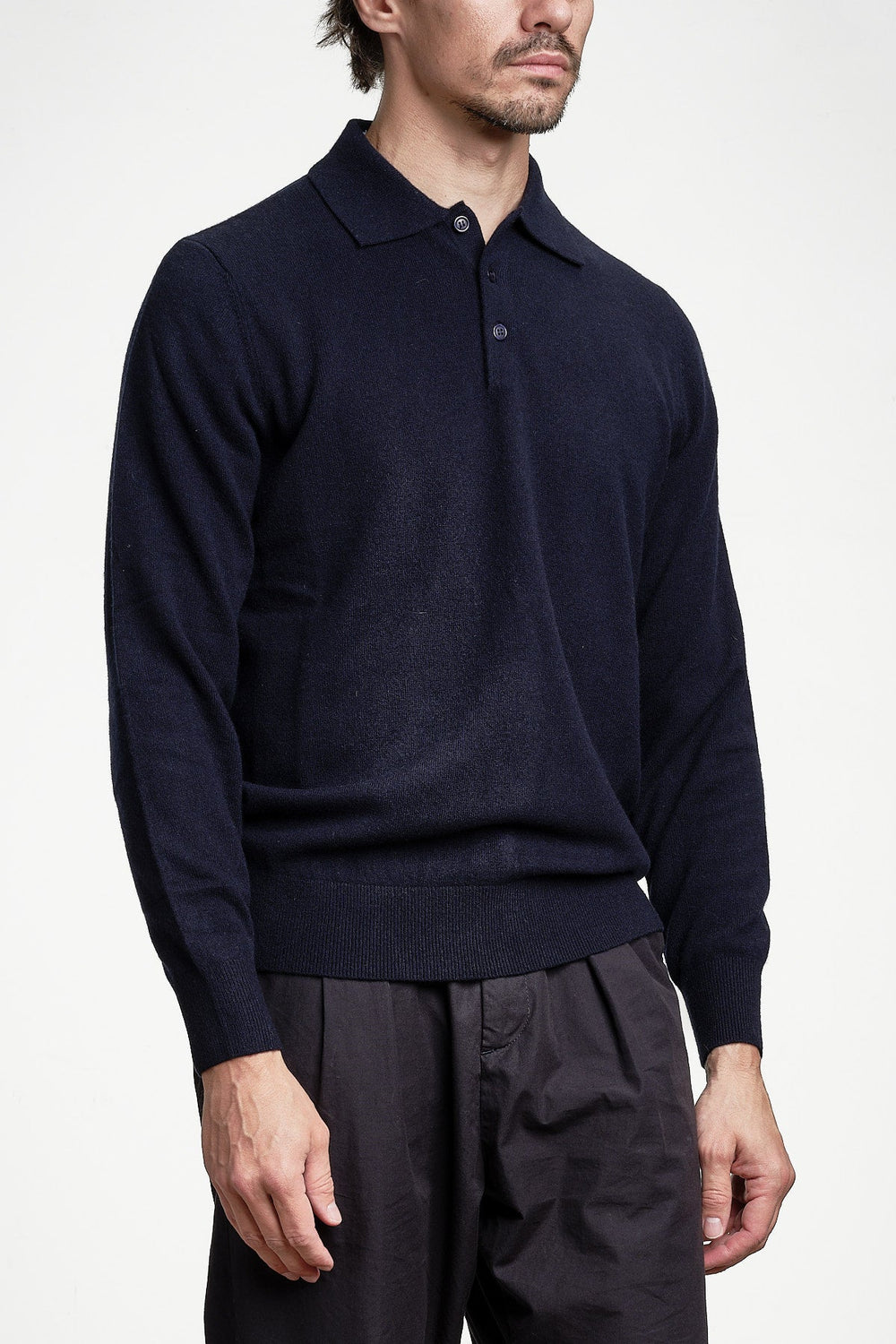 Luxury Cashmere Polo Neck Sweater Navy – JUPITER, sidan