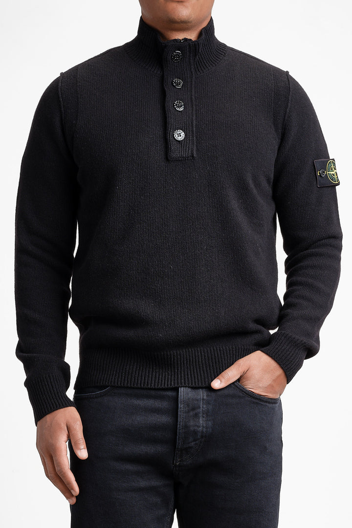 Lambswool Long Sleeve Polo Black