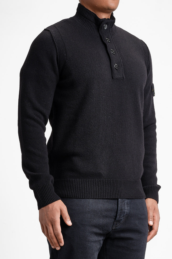 Lambswool Long Sleeve Polo Black