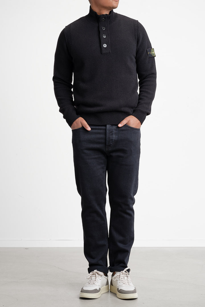Lambswool Long Sleeve Polo Black
