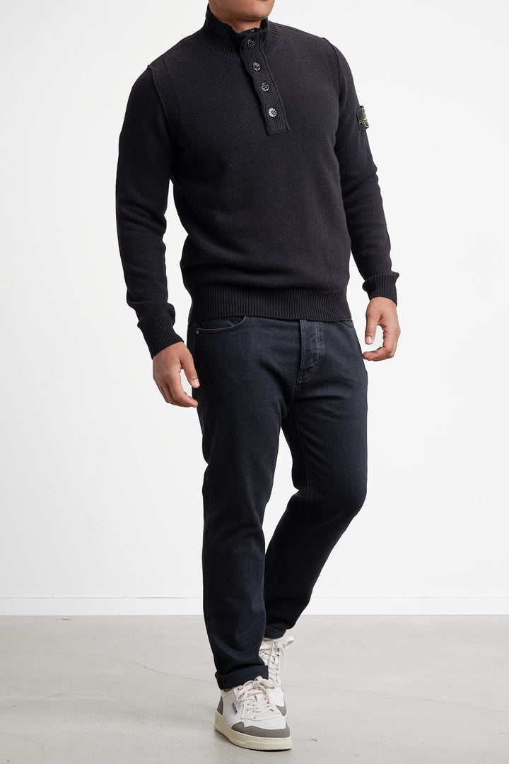 Lambswool Long Sleeve Polo Black