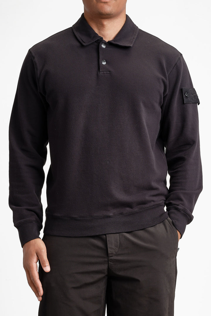 Ghost Piece Fleece Long Sleeve Polo Black
