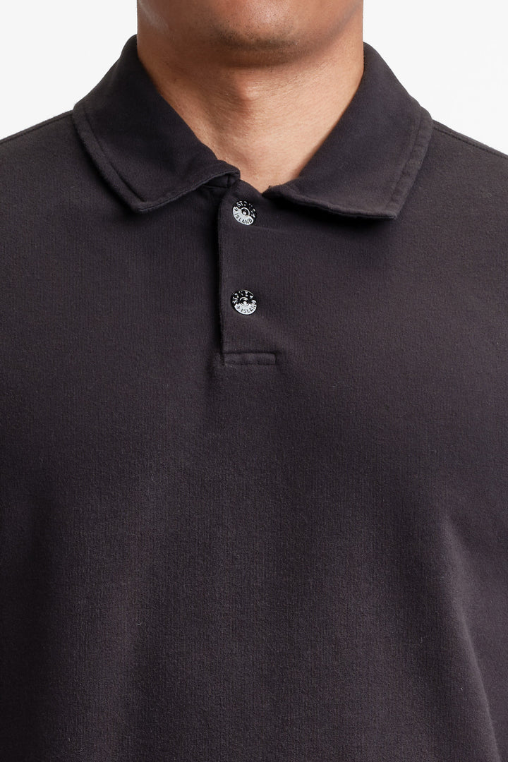 Ghost Piece Fleece Long Sleeve Polo Black