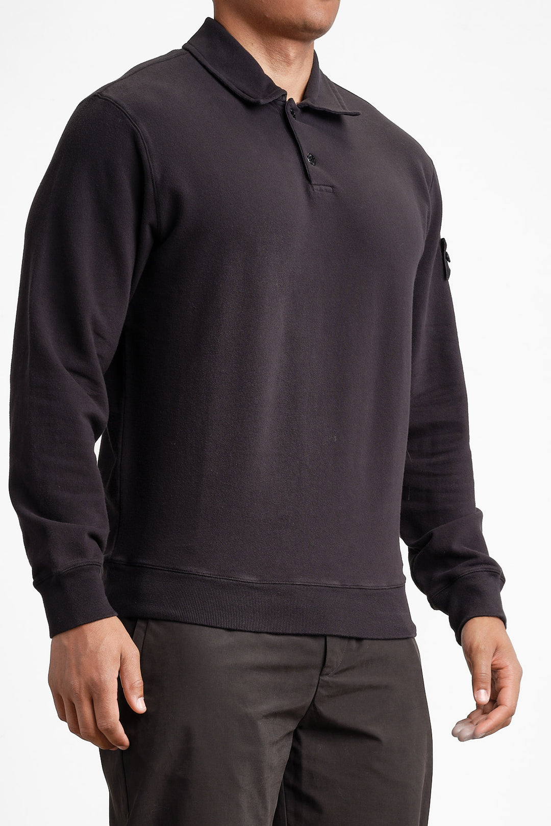 Ghost Piece Fleece Long Sleeve Polo Black
