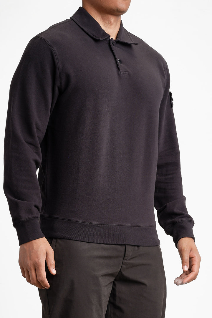 Ghost Piece Fleece Long Sleeve Polo Black