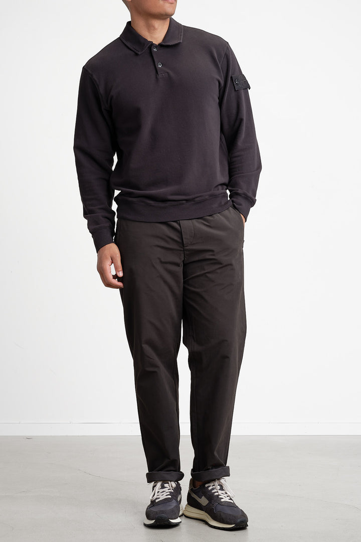 Ghost Piece Fleece Long Sleeve Polo Black