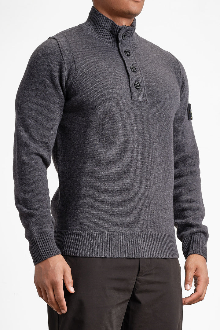 Lambswool Long Sleeve Polo LEAD GREY