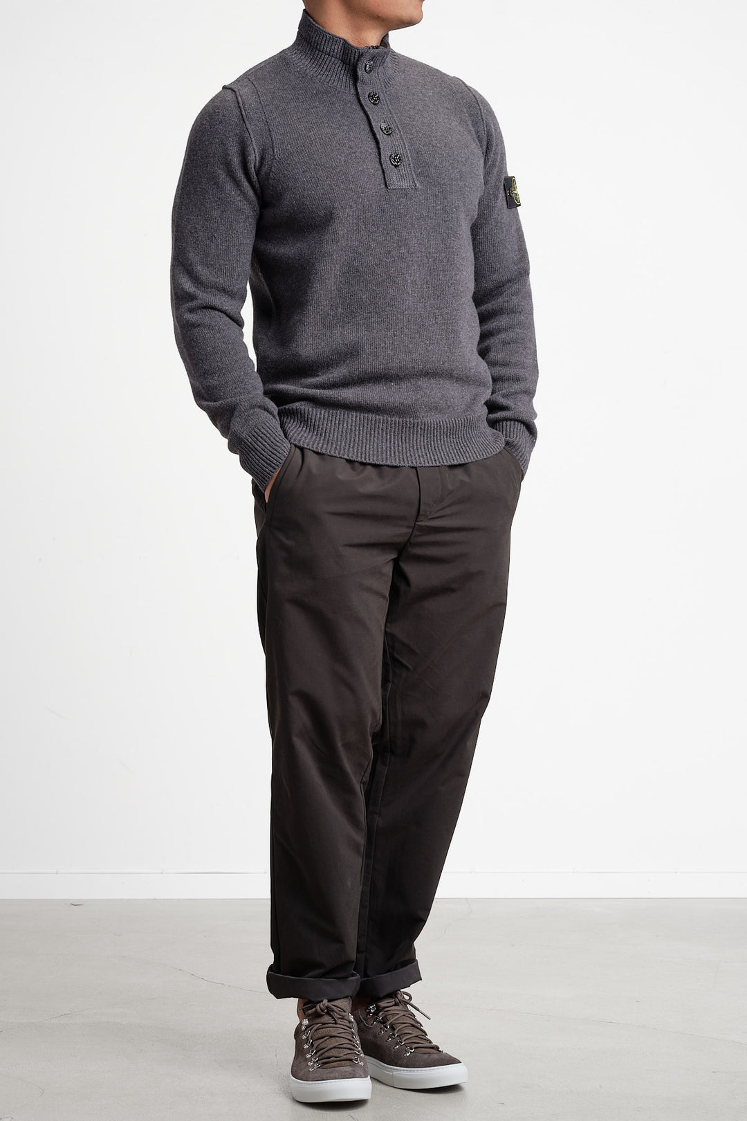 Lambswool Long Sleeve Polo LEAD GREY