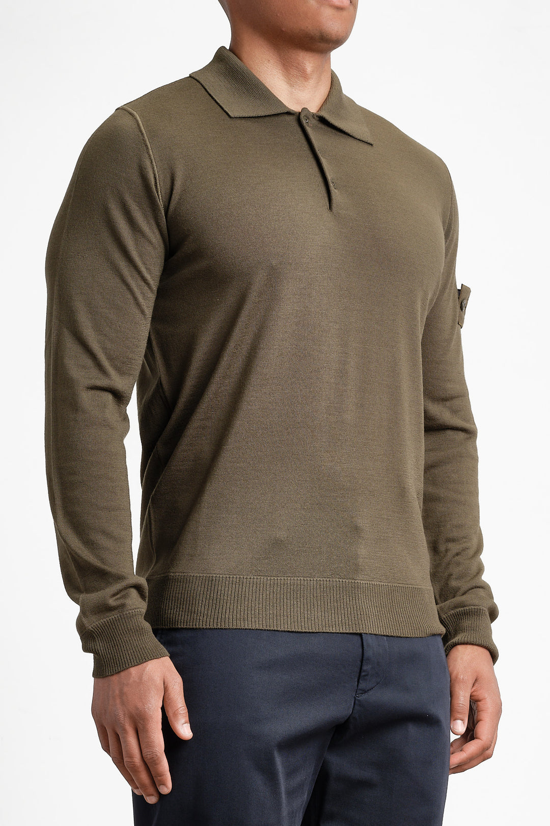 Ghost Piece Light Pure Wool Long Sleeve Polo Green
