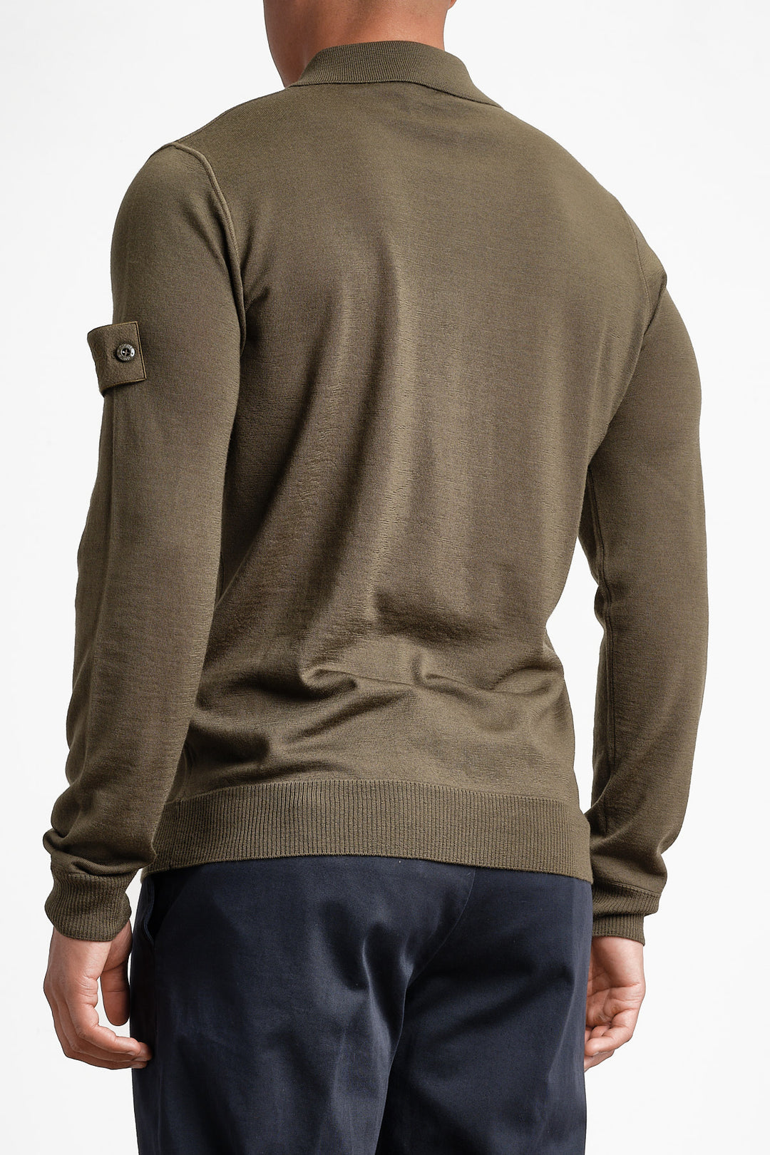Ghost Piece Light Pure Wool Long Sleeve Polo Green