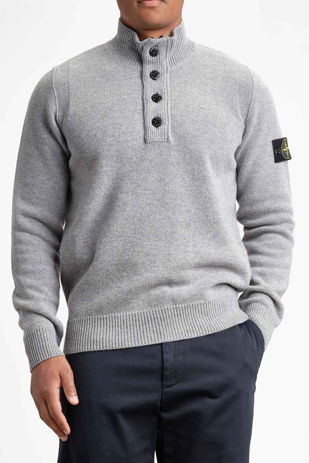 Lambswool Long Sleeve Polo Grey melange