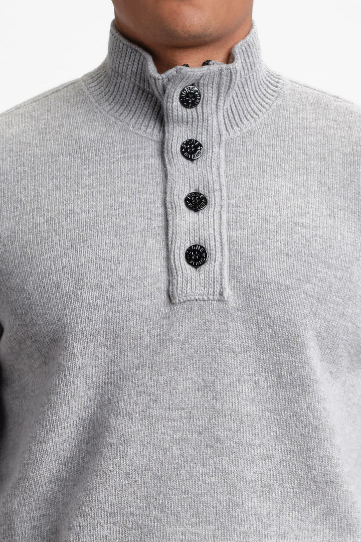 Lambswool Long Sleeve Polo Grey melange