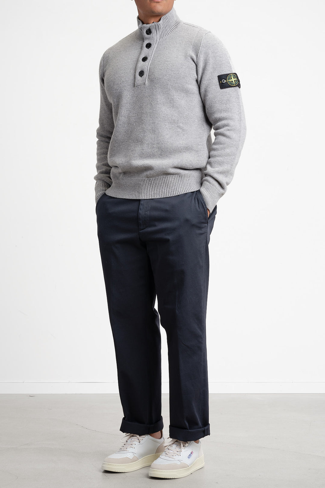 Lambswool Long Sleeve Polo Grey melange