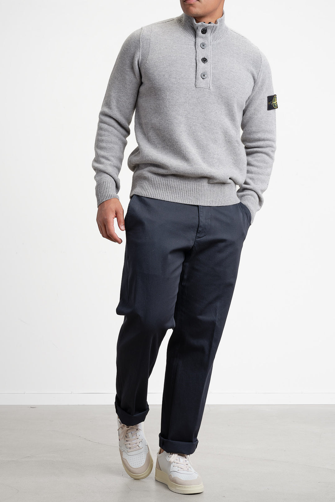 Lambswool Long Sleeve Polo Grey melange
