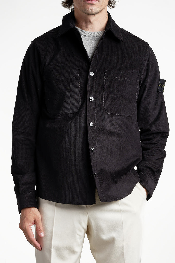 Cotton Micro Corduroy Overshirt Black – Stone Island, framifrån