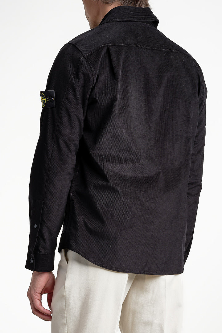 Cotton Micro Corduroy Overshirt Black – Stone Island, snett bakifrån