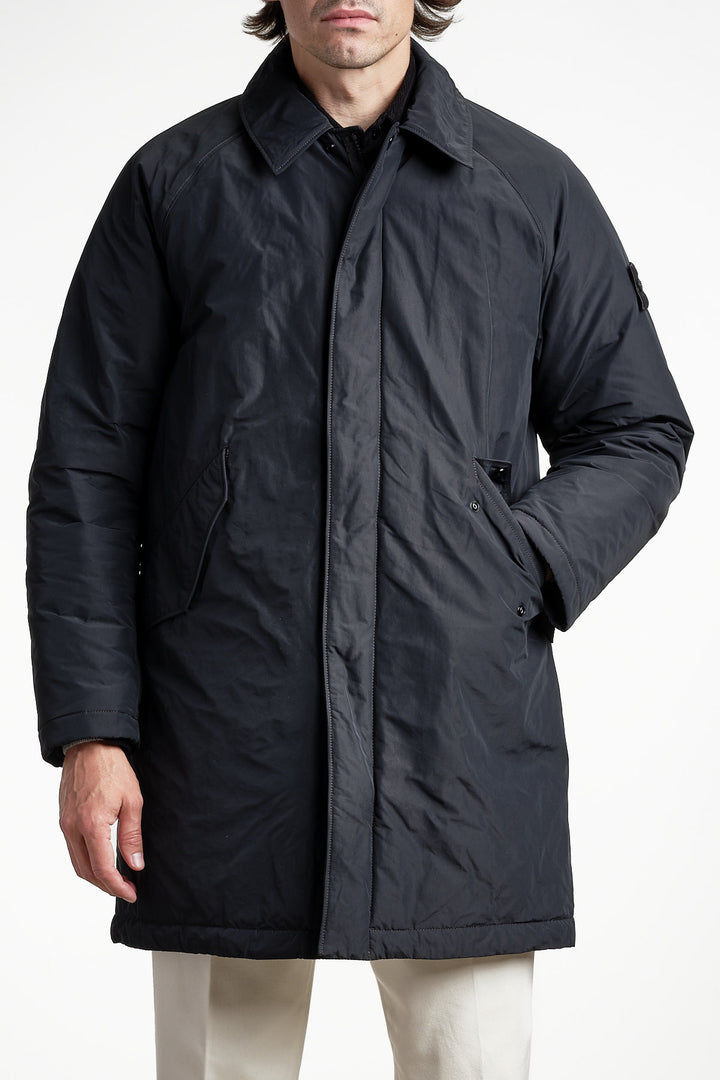 Micro Twill Long Coat Black – Stone Island, framifrån