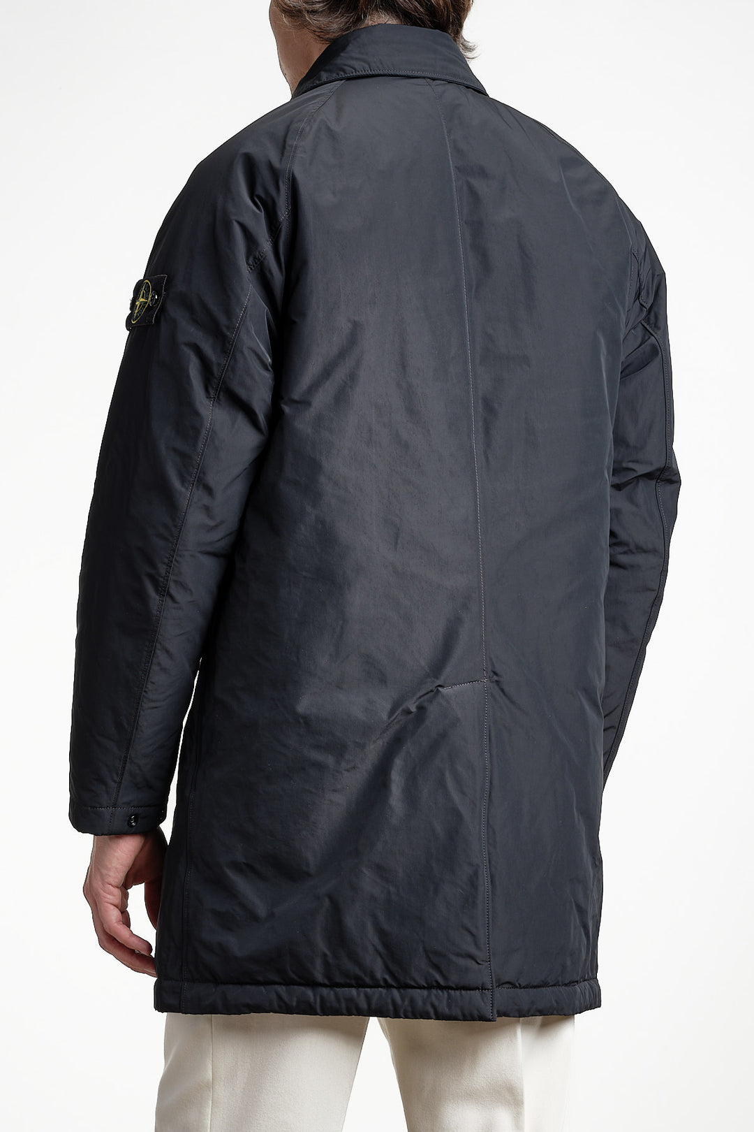 Micro Twill Long Coat Black – Stone Island, bakifrån