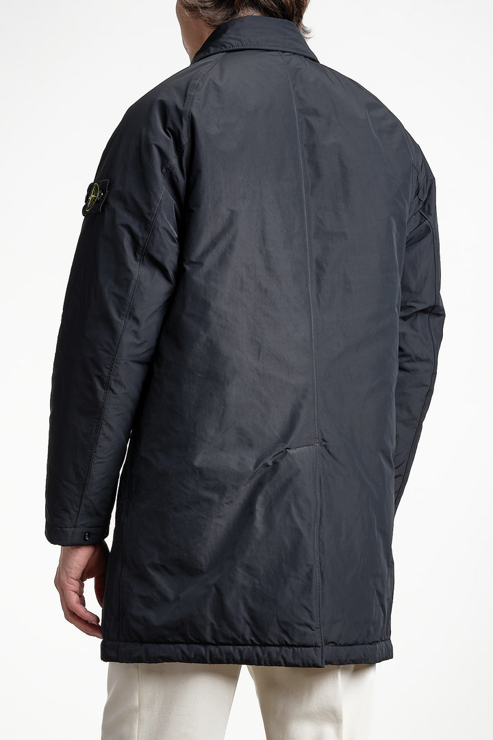 Micro Twill Long Coat Black – Stone Island, bakifrån
