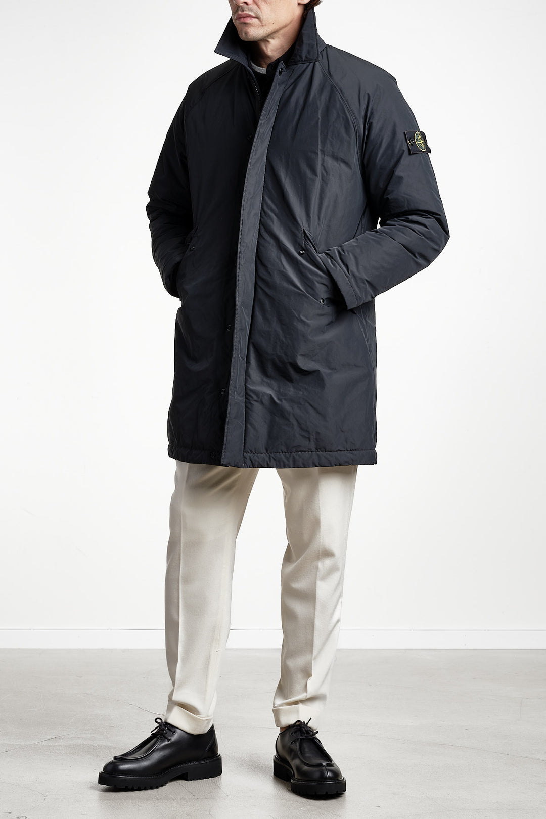 Micro Twill Long Coat Black – Stone Island, detaljbild