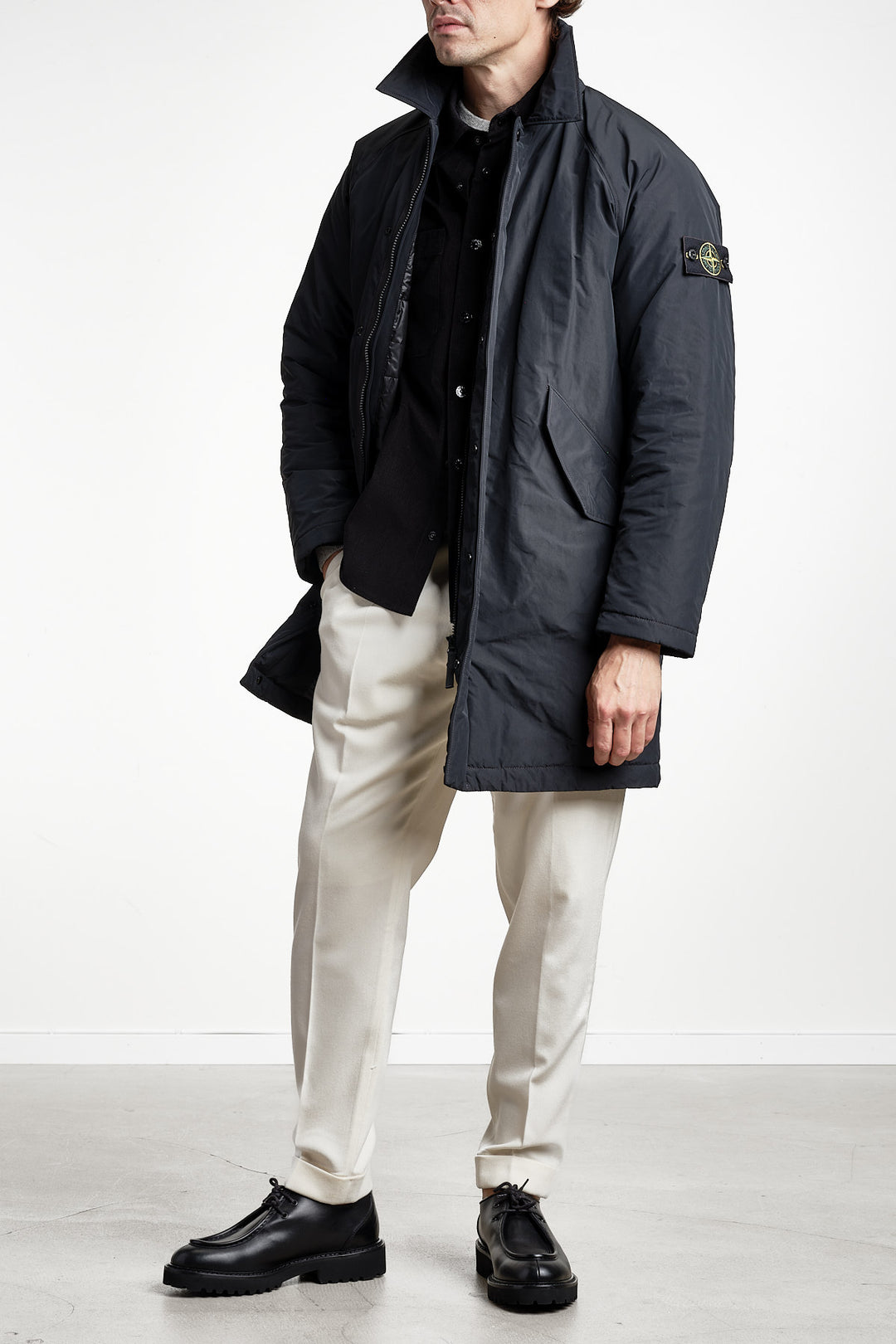 Micro Twill Long Coat Black – Stone Island, helbild
