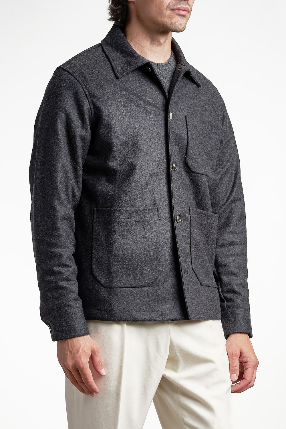 Luxury Flannel Overshirt Charcoal – Filippo De Laurentiis, sidan