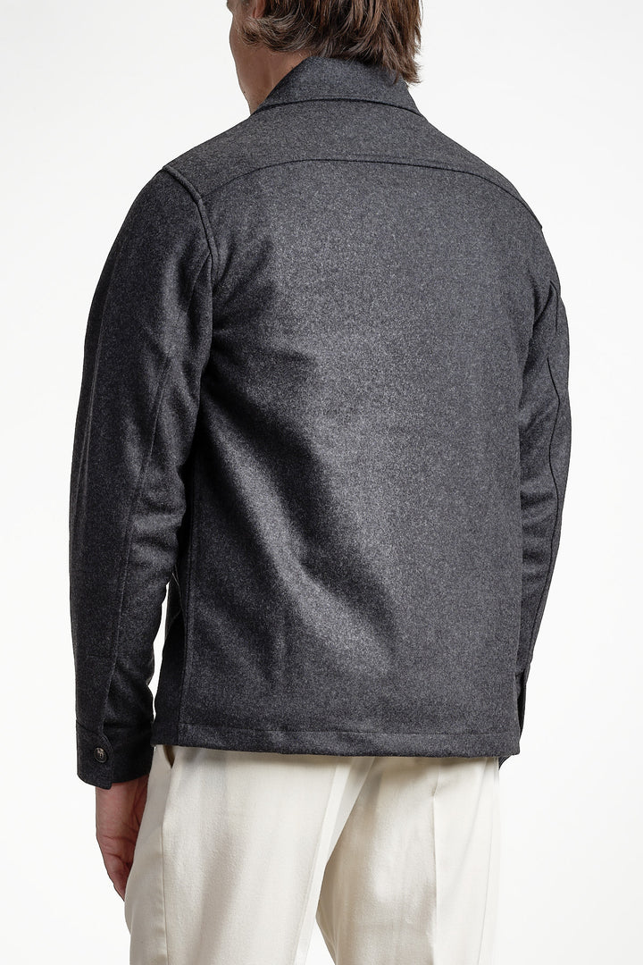 Luxury Flannel Overshirt Charcoal – Filippo De Laurentiis, snett bakifrån