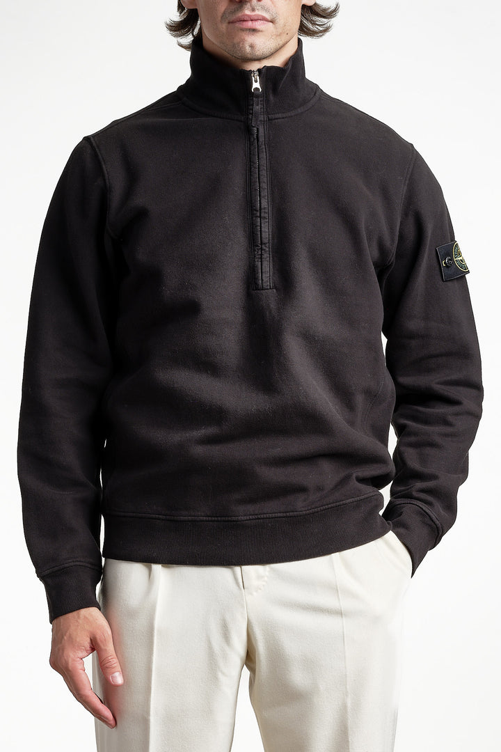 Brushed Fleece Long Sleeve Polo Black – Stone Island, framifrån