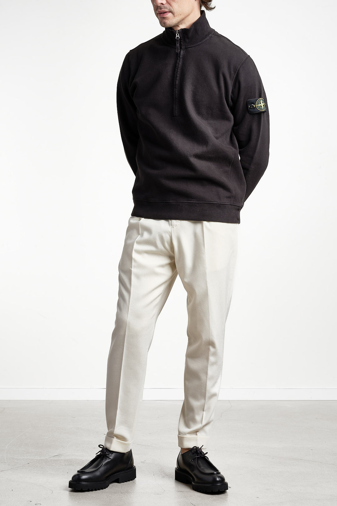 Brushed Fleece Long Sleeve Polo Black – Stone Island, detaljbild