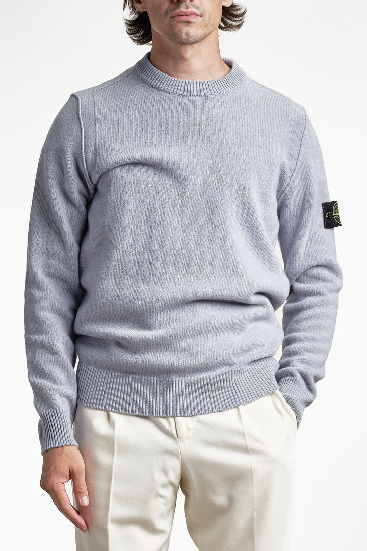 Lambswool Crew Neck Knit Ash Grey – Stone Island, framifrån