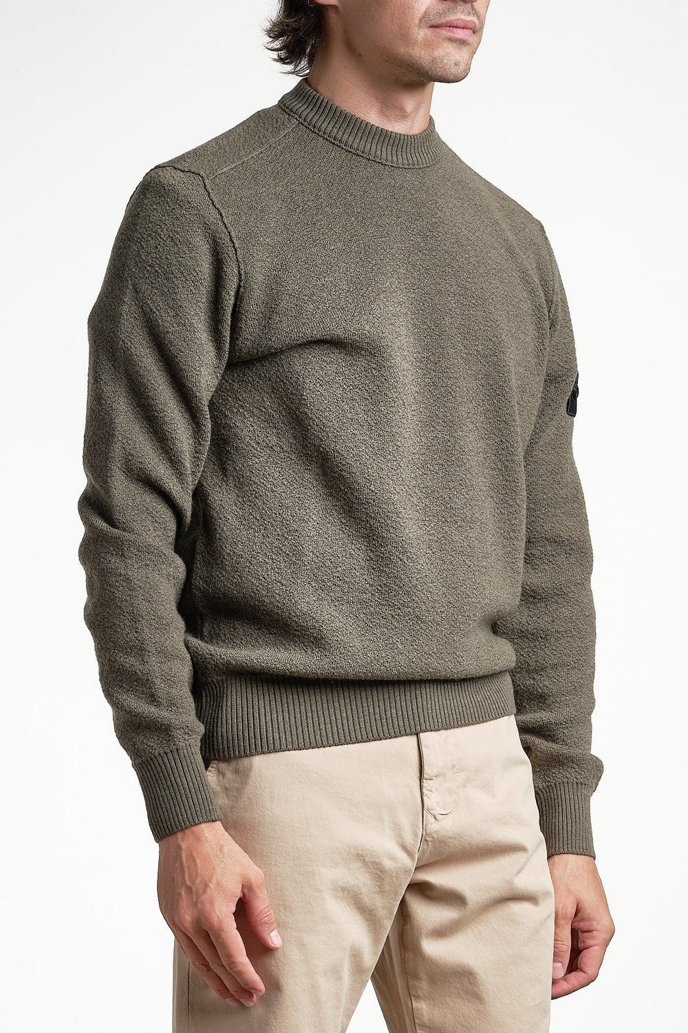 Textured Stitch Pure Wool Crew Neck Knit Military Green – Stone Island, sidan