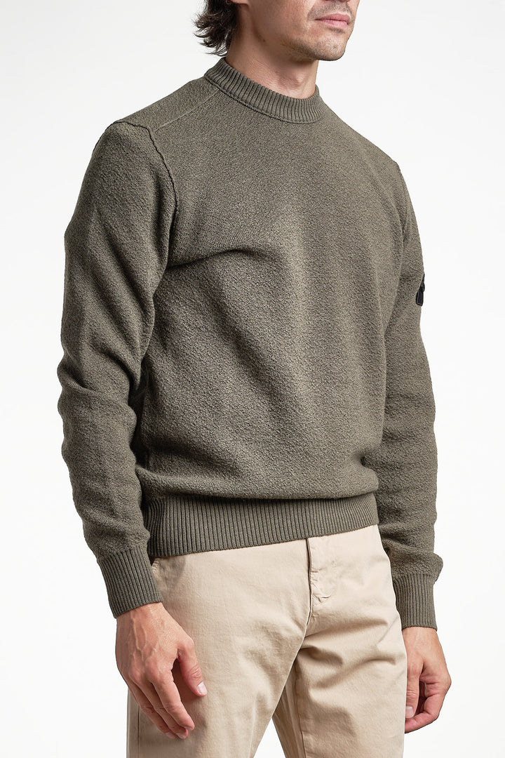 Textured Stitch Pure Wool Crew Neck Knit Military Green – Stone Island, sidan